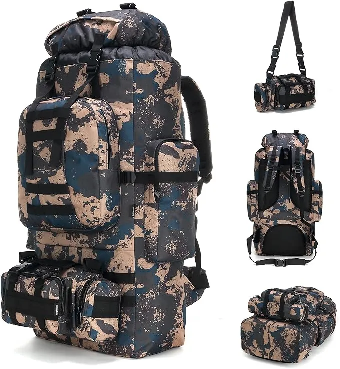 100L Camping Hiking Backpack,Molle military Tactical rucksack backpack,Waterproof Lightweight Hiking Backpack (BlueCp)