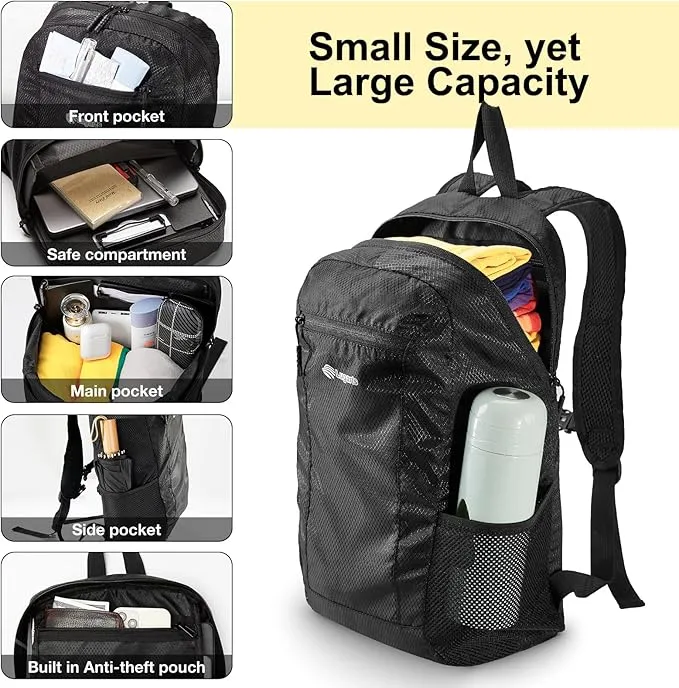 15L Highly Water-resistant Hiking Daypack, Small Backpack Travel Outdoor, Lightweight Day Pack with Tool Loops