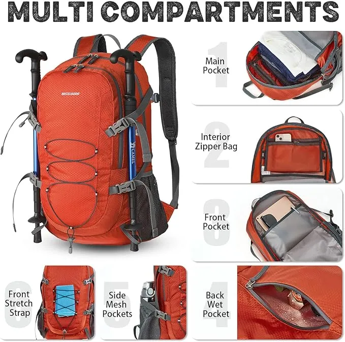 40L Lightweight Hiking Backpack Travel Packable Daypack for Women and Men, Orange