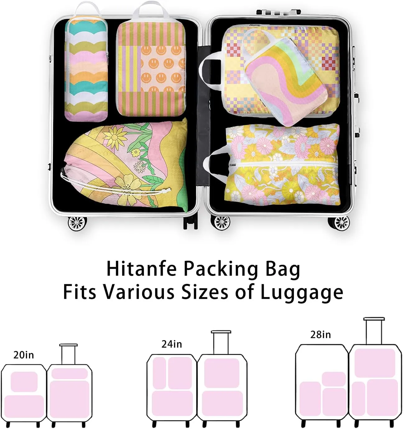 6 Pcs Compression Packing Cubes for Travel Suitcases, Waterproof Luggage Organizer Bags Set, Washable Packaging Cubes for Women Backpack Travel Perfect for Carry-Ons and Storage