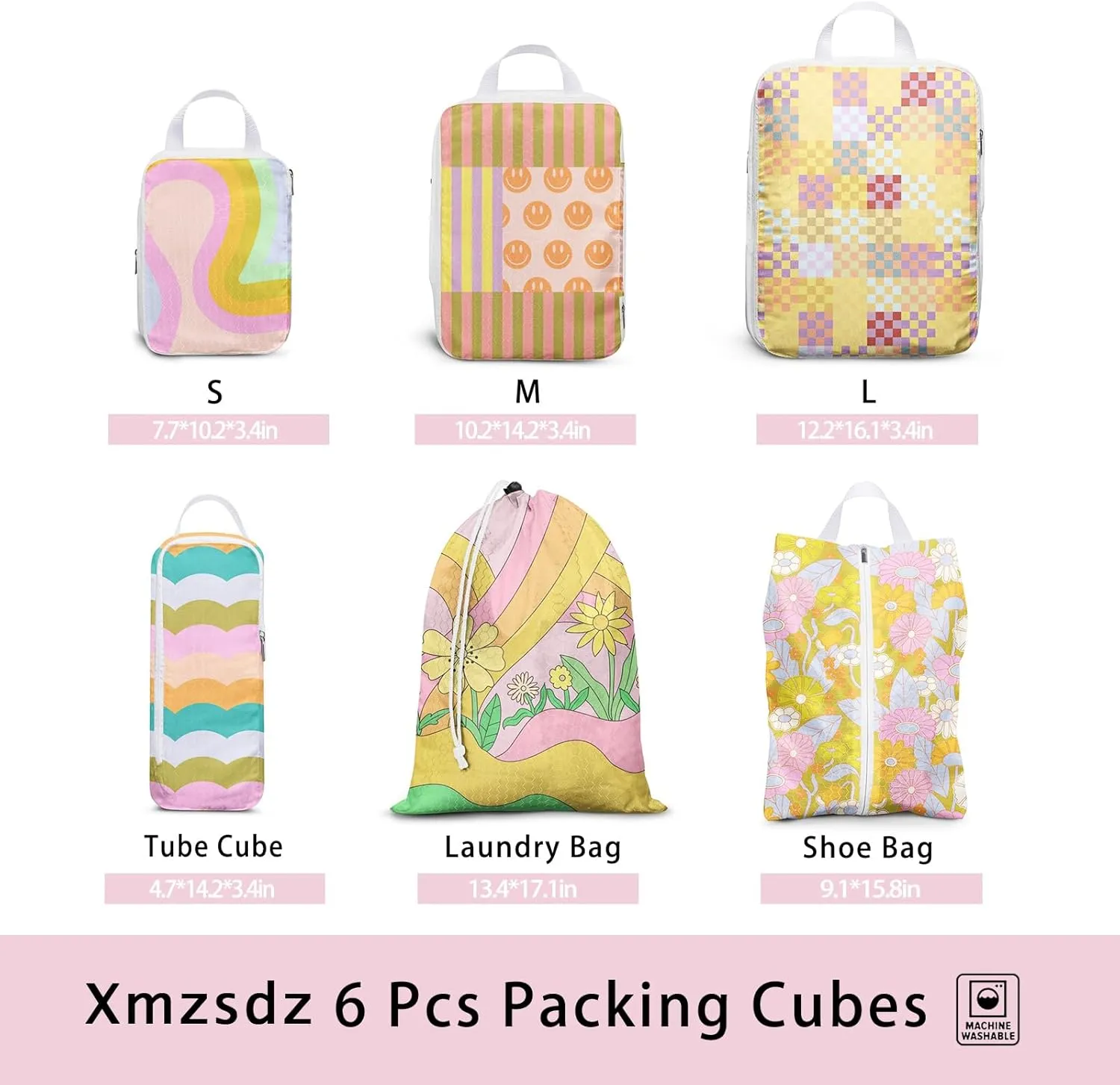 6 Pcs Compression Packing Cubes for Travel Suitcases, Waterproof Luggage Organizer Bags Set, Washable Packaging Cubes for Women Backpack Travel Perfect for Carry-Ons and Storage
