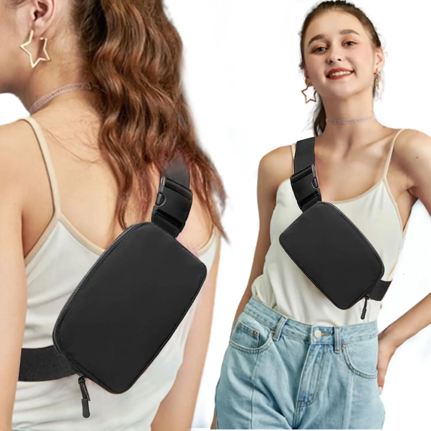 Amazerbst Belt Bag, Fanny Pack, Everywhere Belt Bag,40 Inch Adjustable Strap,Belt Bag for Women and Men,Waterproof, BLACK