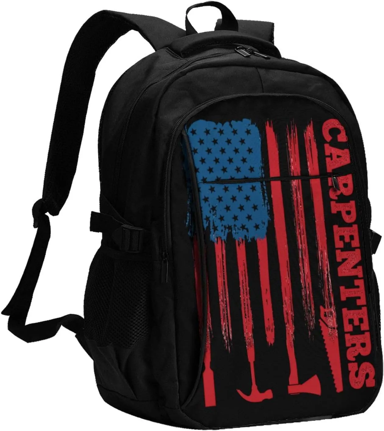 American Carpenter Flag Travel Backpack Laptop Backpacks Business Rucksack Outdoor Daypack Large Sport Bag with Luggage Strap USB Charging Port for Hiking Working