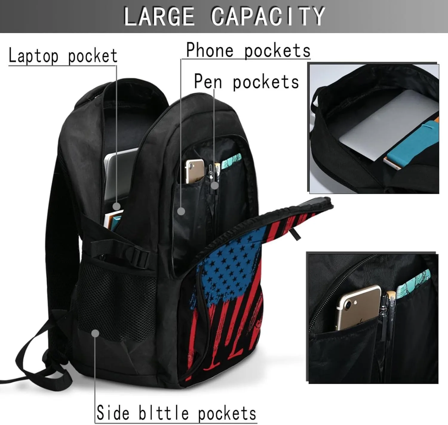 American Carpenter Flag Travel Backpack Laptop Backpacks Business Rucksack Outdoor Daypack Large Sport Bag with Luggage Strap USB Charging Port for Hiking Working
