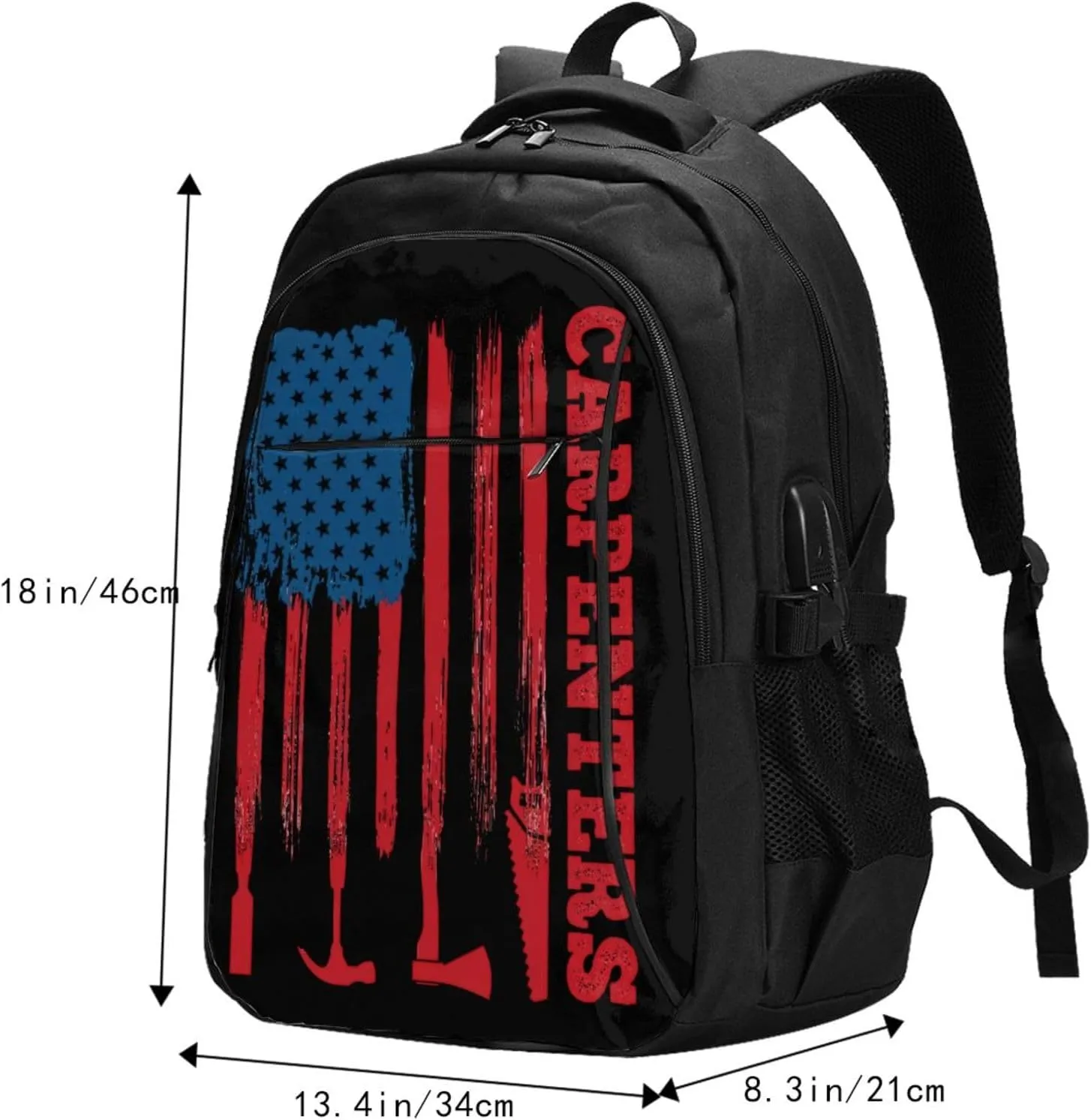 American Carpenter Flag Travel Backpack Laptop Backpacks Business Rucksack Outdoor Daypack Large Sport Bag with Luggage Strap USB Charging Port for Hiking Working