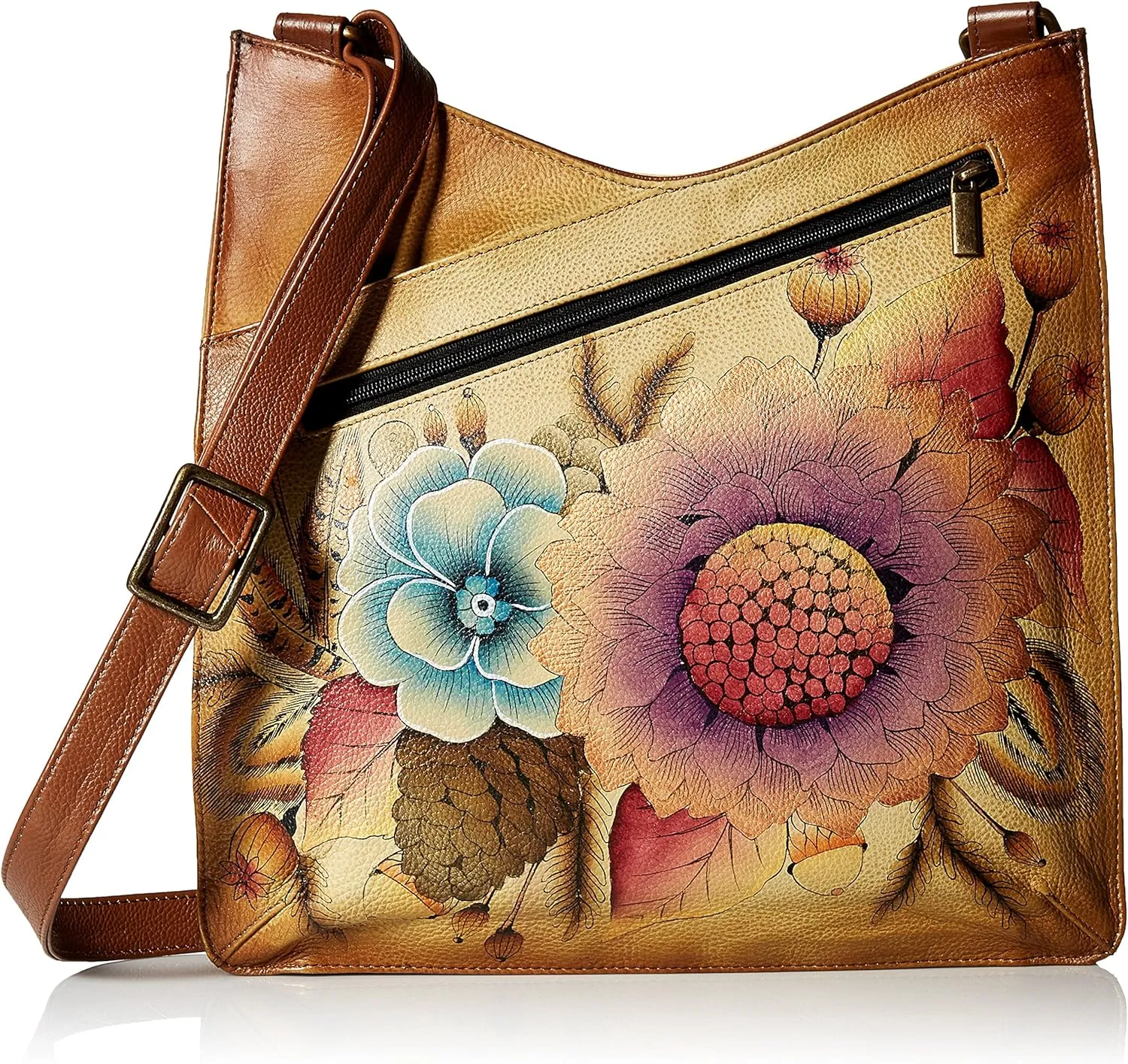 Anna by Anuschka Hand Painted Leather Women's V Top Large Crossbody