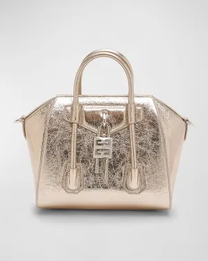 Antigona Lock Mini Top Handle Bag in Metallic Laminated Leather
