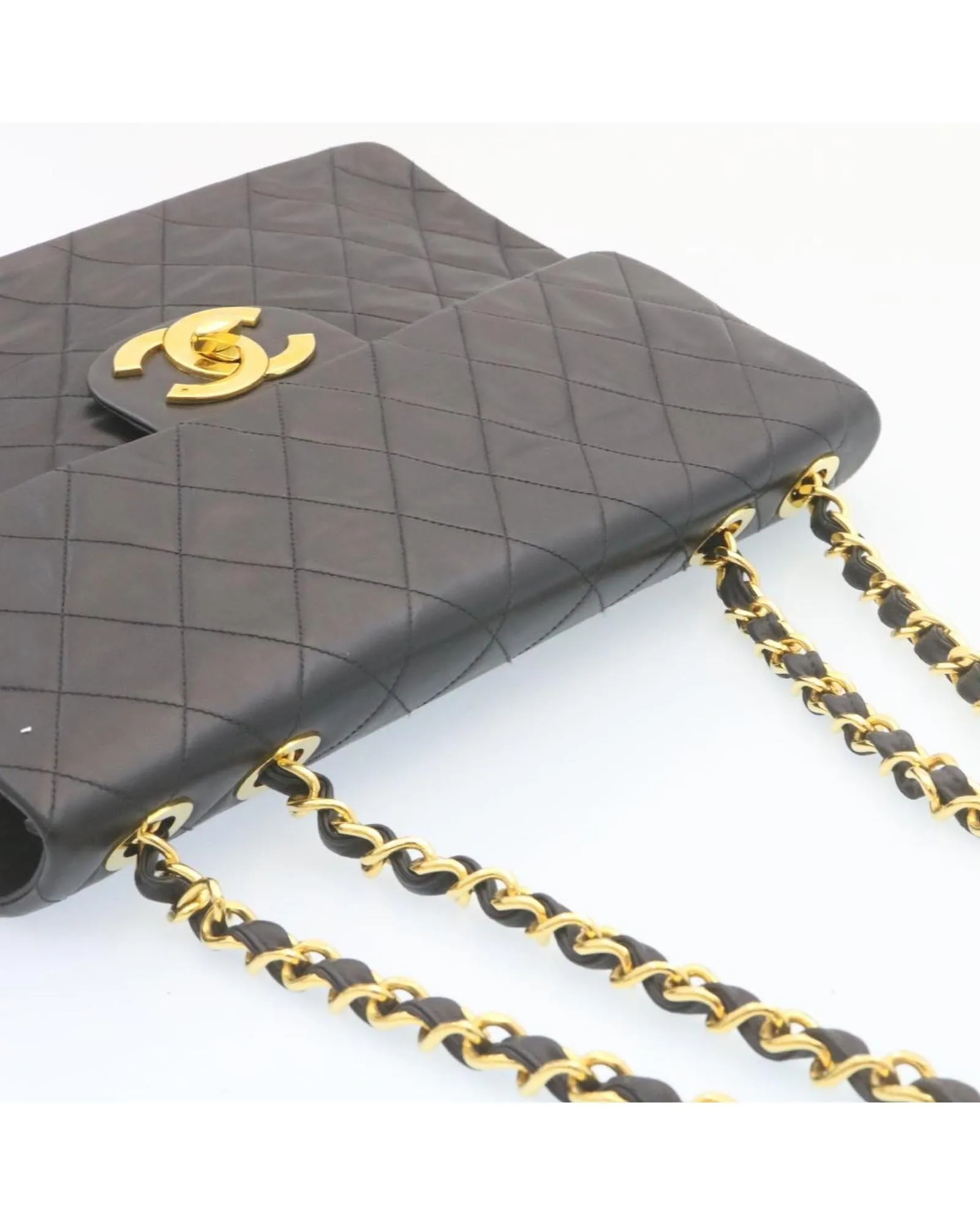 Authentic CHANEL Classic Double Flap Bag Black Quilted Lambskin Leather Gold-Tone Chain