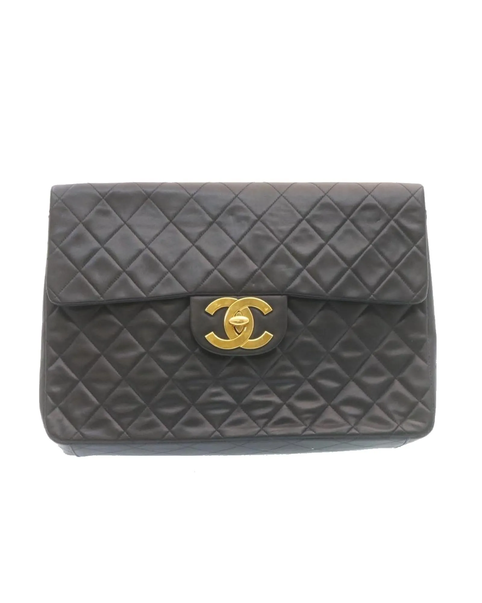 Authentic CHANEL Classic Double Flap Bag Black Quilted Lambskin Leather Gold-Tone Chain
