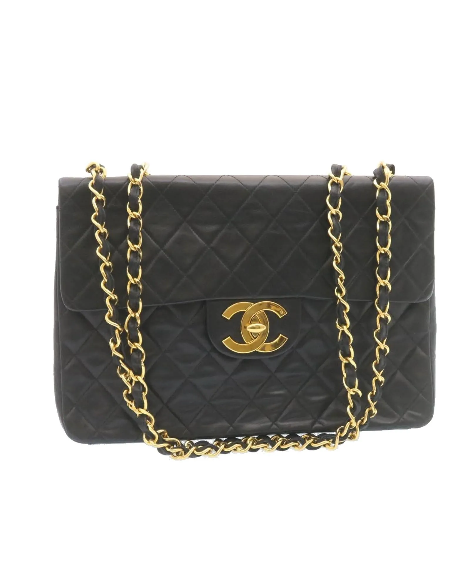 Authentic CHANEL Classic Double Flap Bag Black Quilted Lambskin Leather Gold-Tone Chain