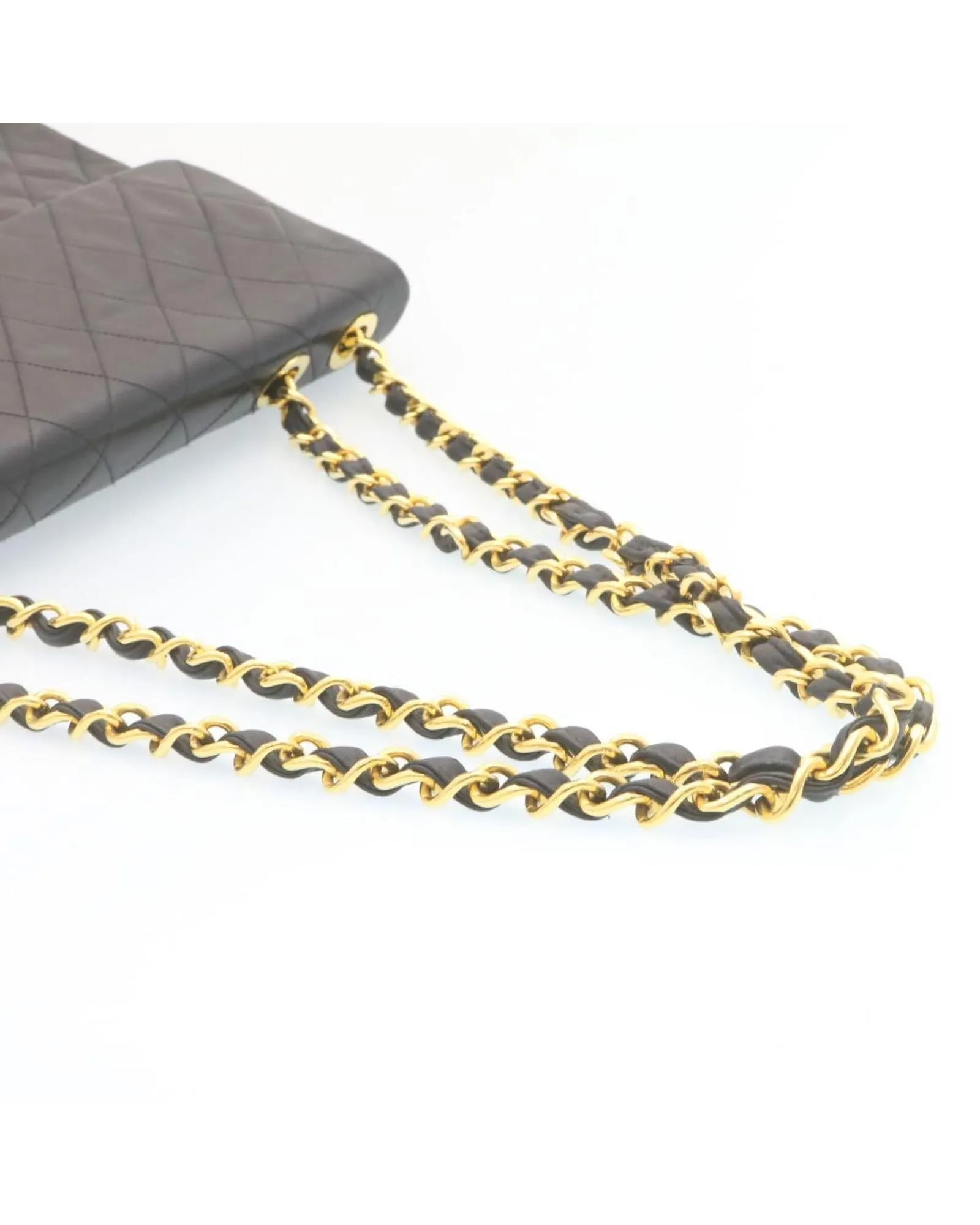 Authentic CHANEL Classic Double Flap Bag Black Quilted Lambskin Leather Gold-Tone Chain