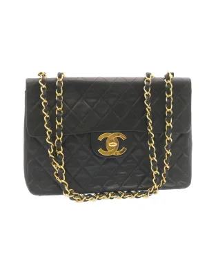 Authentic CHANEL Classic Double Flap Bag Black Quilted Lambskin Leather Gold-Tone Chain