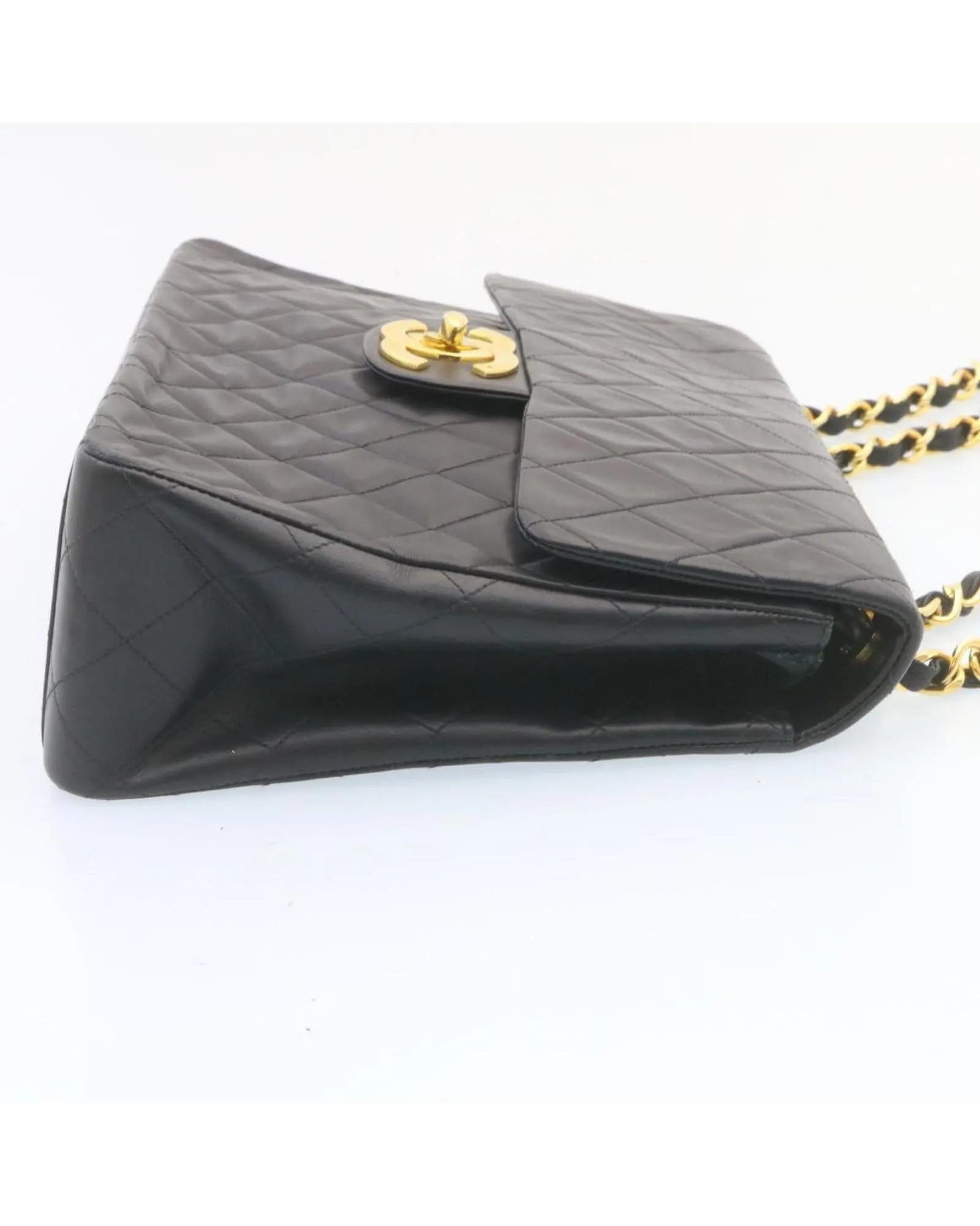Authentic CHANEL Classic Double Flap Bag Black Quilted Lambskin Leather Gold-Tone Chain