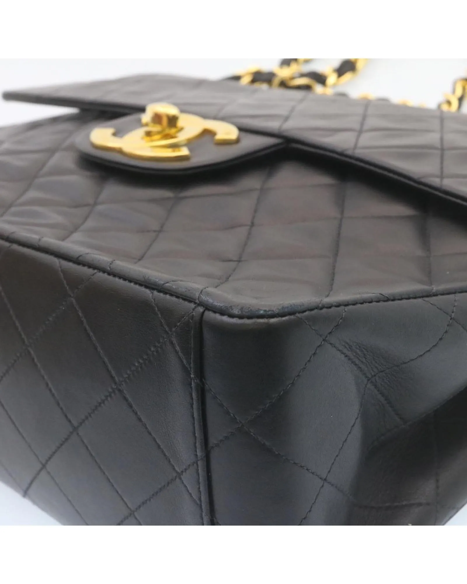 Authentic CHANEL Classic Double Flap Bag Black Quilted Lambskin Leather Gold-Tone Chain