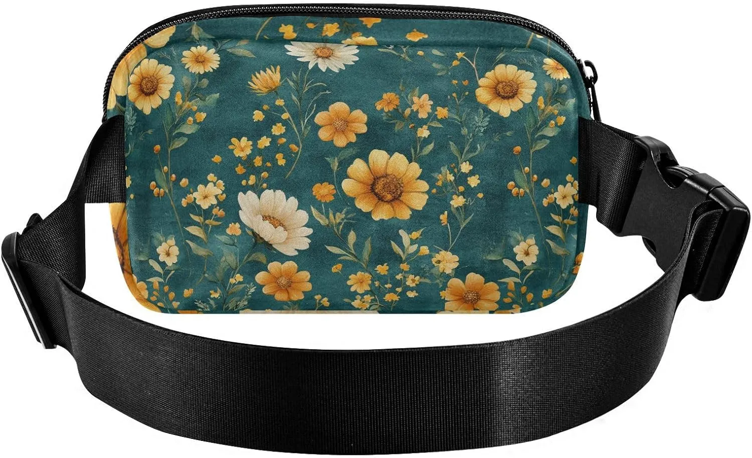 Autumn Flowers Sunflower Lily Rosemary Teal Stylish Crossbody Bag Waist Packs for Women Men Multipurpose Bum Bag Belt with Adjustable Strap for Travel Running Hiking
