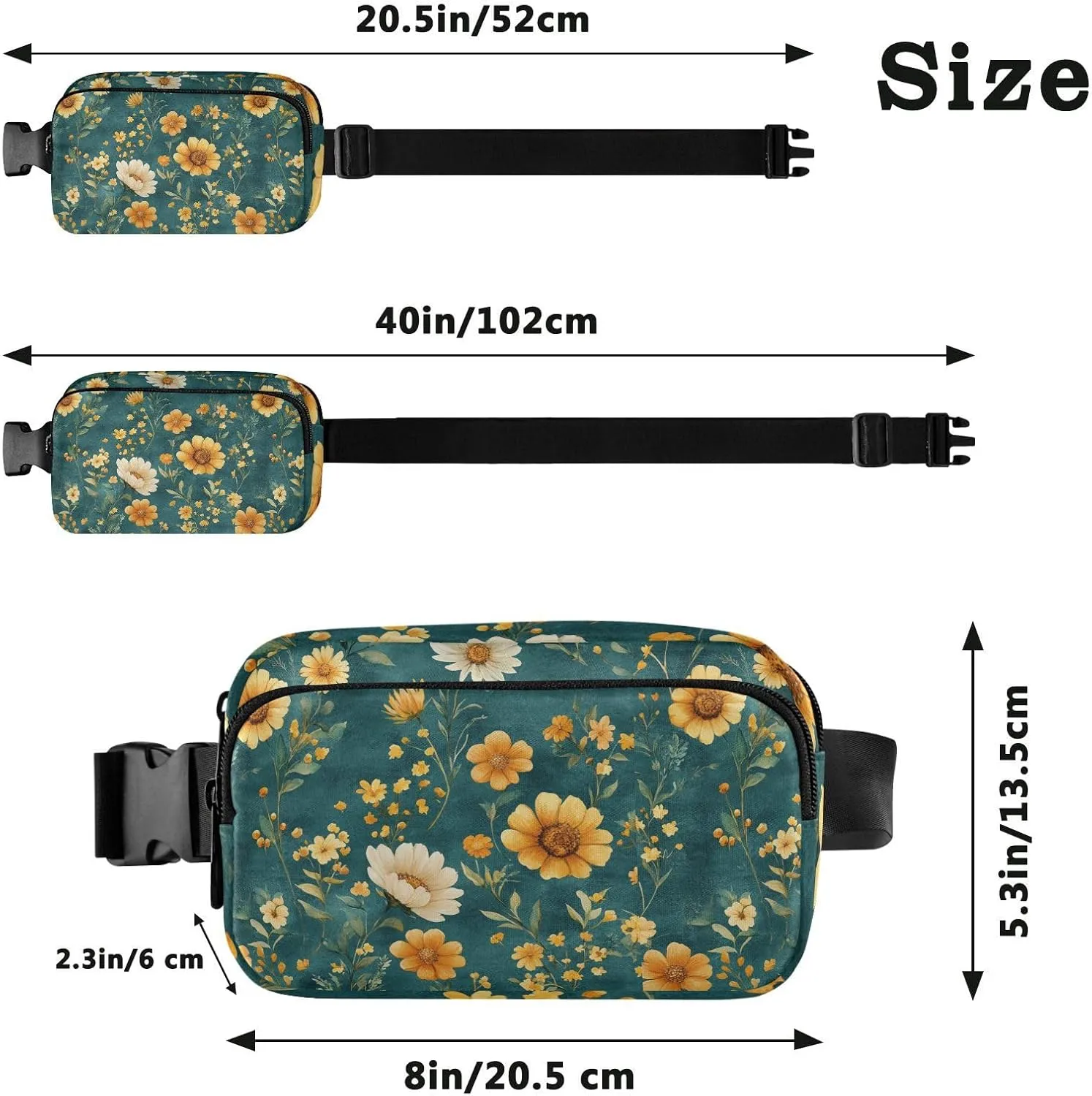Autumn Flowers Sunflower Lily Rosemary Teal Stylish Crossbody Bag Waist Packs for Women Men Multipurpose Bum Bag Belt with Adjustable Strap for Travel Running Hiking