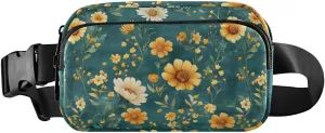 Autumn Flowers Sunflower Lily Rosemary Teal Stylish Crossbody Bag Waist Packs for Women Men Multipurpose Bum Bag Belt with Adjustable Strap for Travel Running Hiking