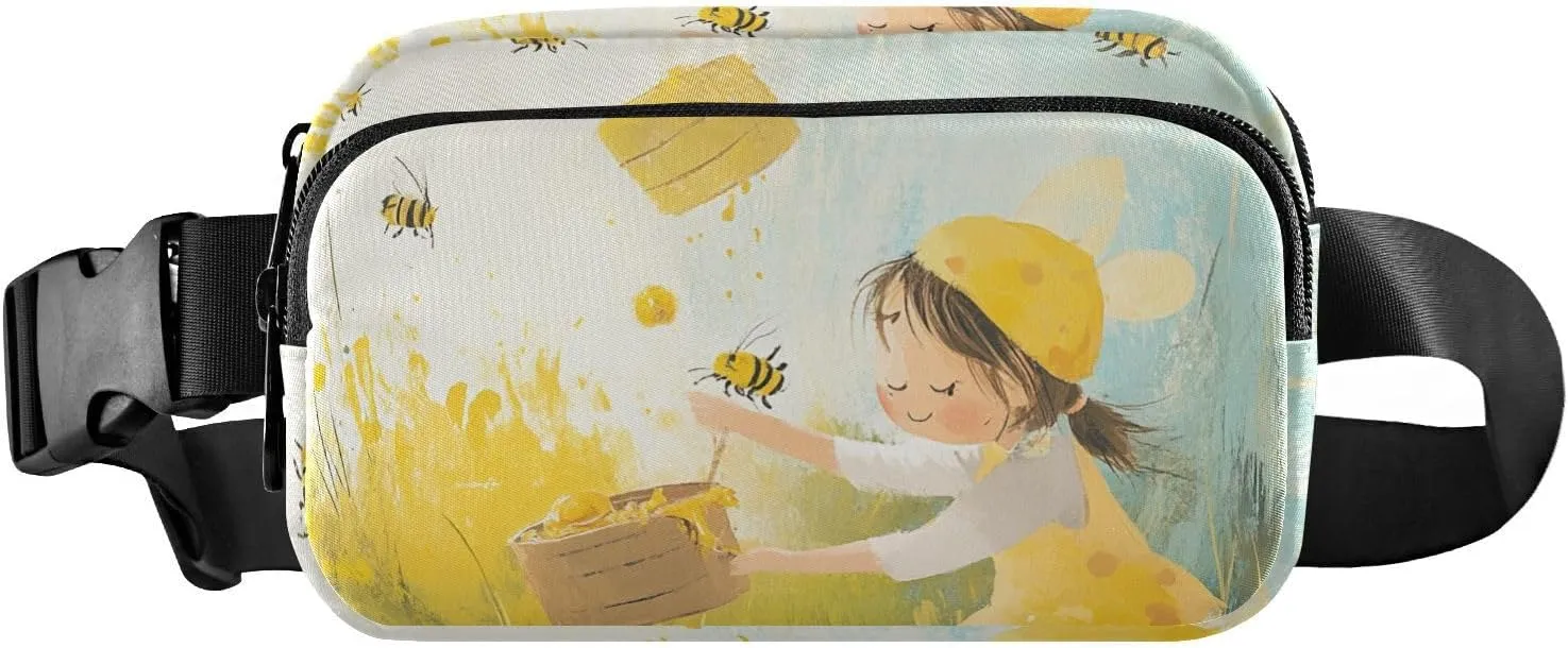Bee Collecting Honey Meadow Fashion Crossbody Bag Waist Packs for Women Men Mini Running Belt Bag Waist Pack with Adjustable Strap for Cycling Hiking Gym