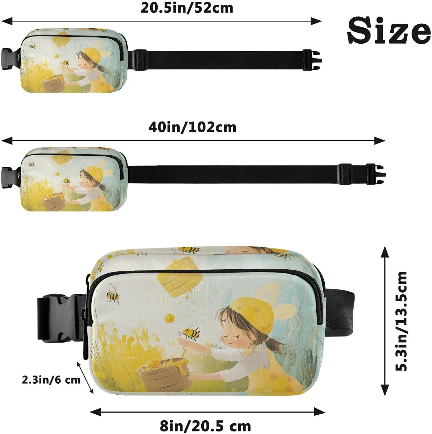 Bee Collecting Honey Meadow Fashion Crossbody Bag Waist Packs for Women Men Mini Running Belt Bag Waist Pack with Adjustable Strap for Cycling Hiking Gym