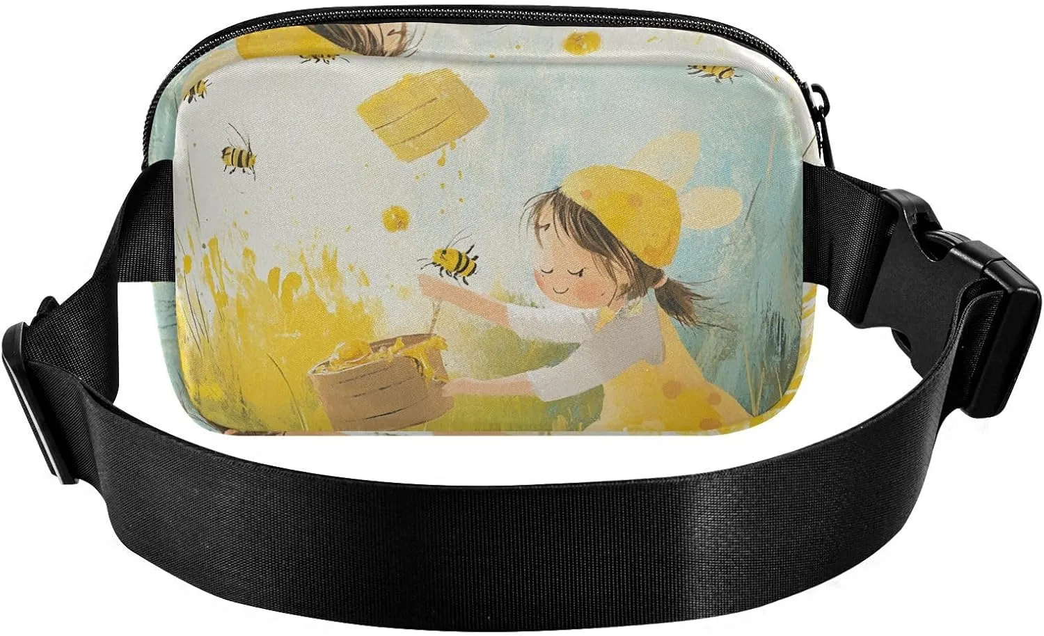 Bee Collecting Honey Meadow Fashion Crossbody Bag Waist Packs for Women Men Mini Running Belt Bag Waist Pack with Adjustable Strap for Cycling Hiking Gym