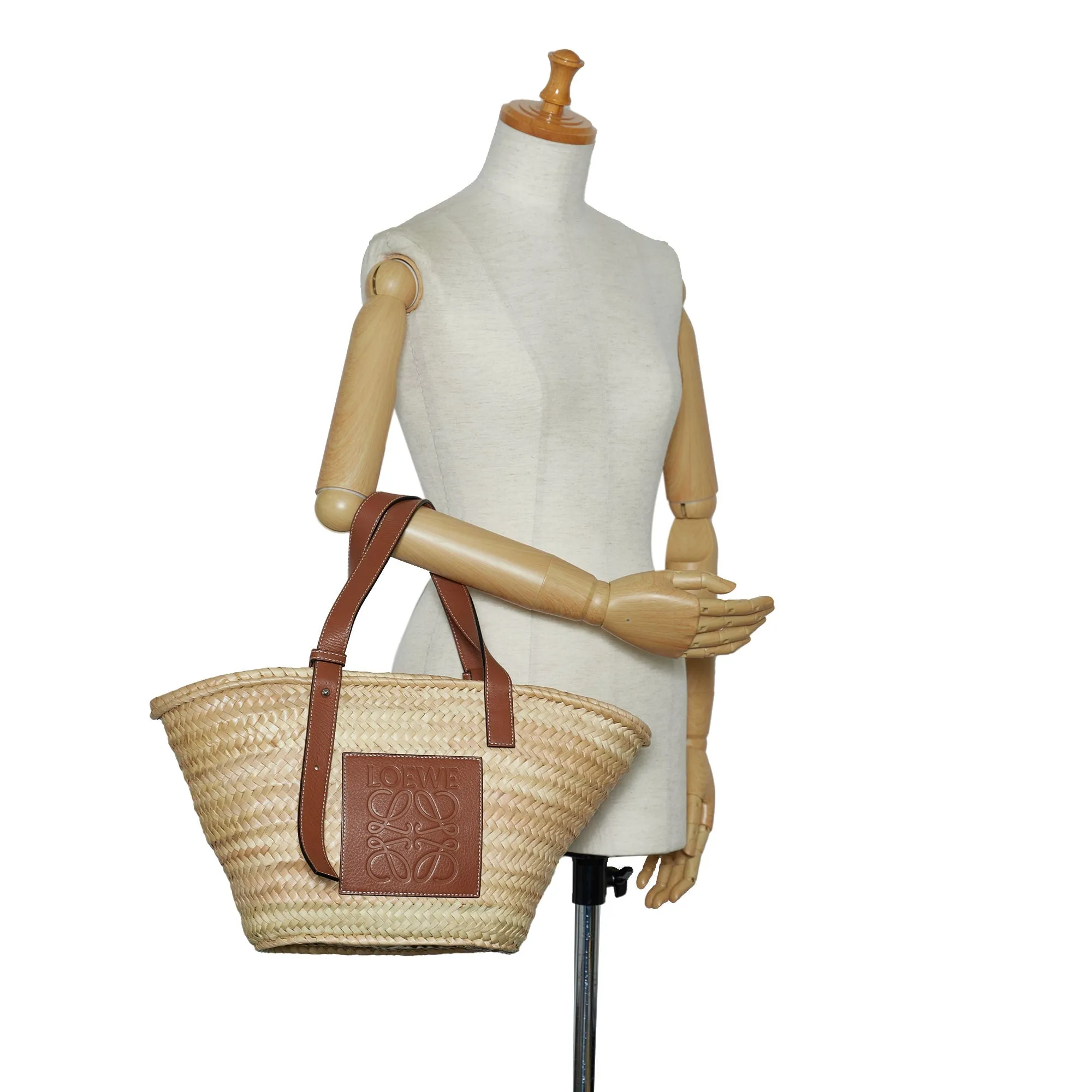 Beige Loewe Raffia Basket Tote