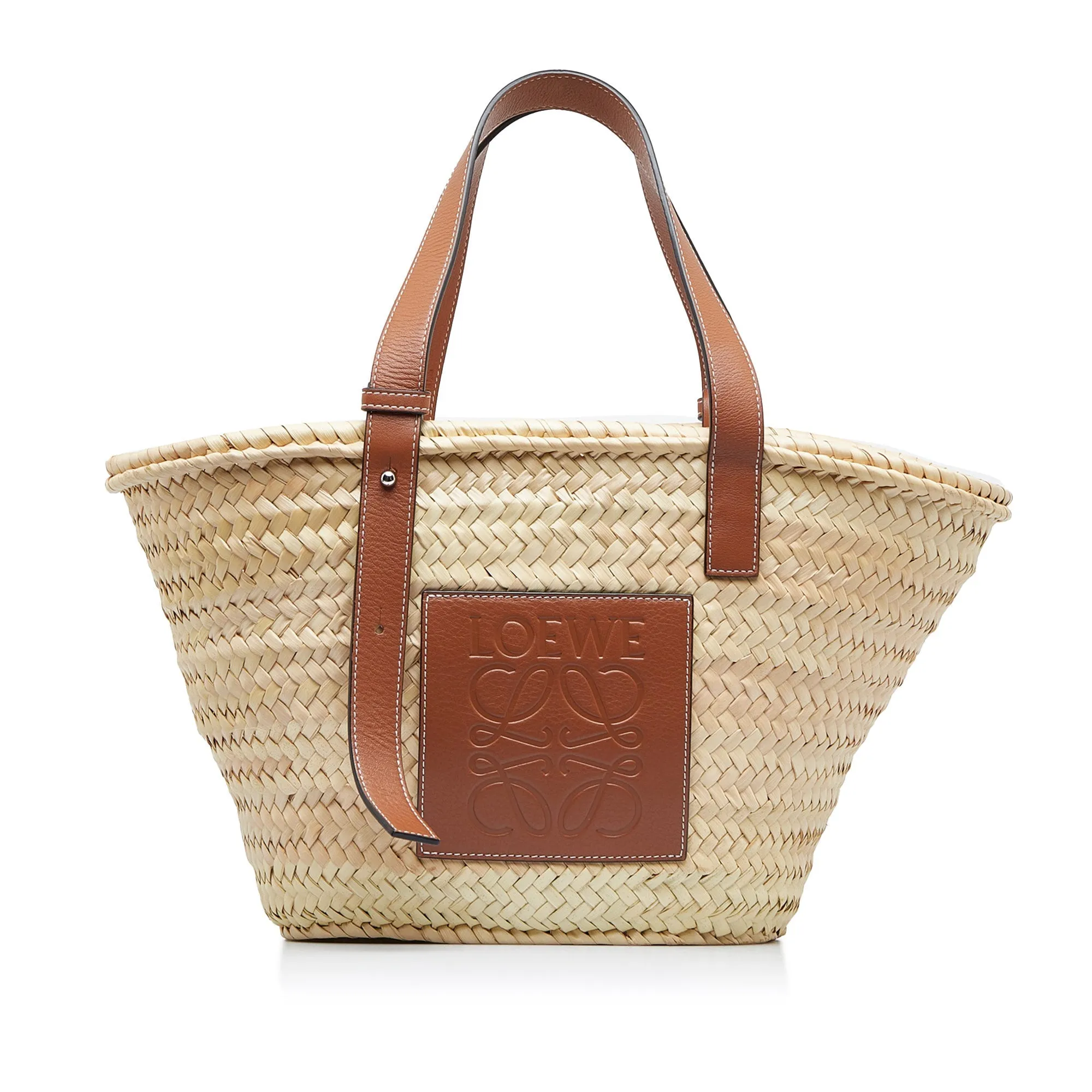 Beige Loewe Raffia Basket Tote