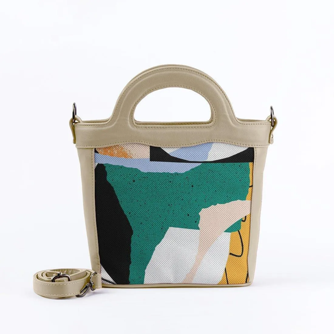 Beige Top Handle Handbag Abstract