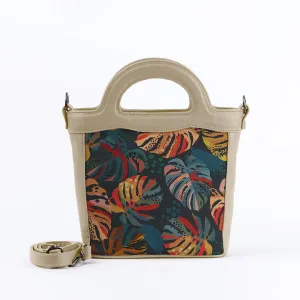 Beige Top Handle Handbag Big Leafs