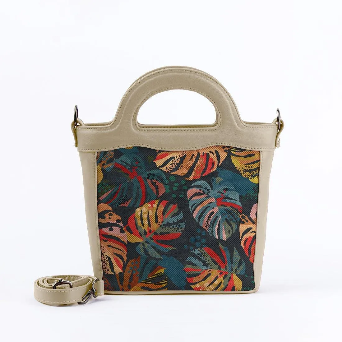 Beige Top Handle Handbag Big Leafs