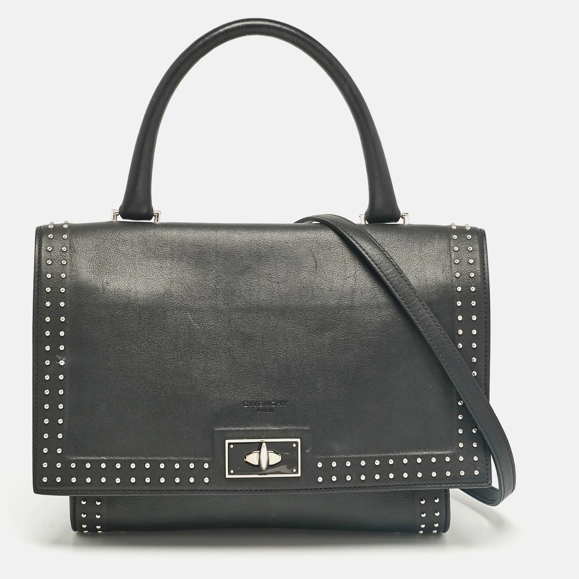 Black Leather Small Shark Top Handle Bag