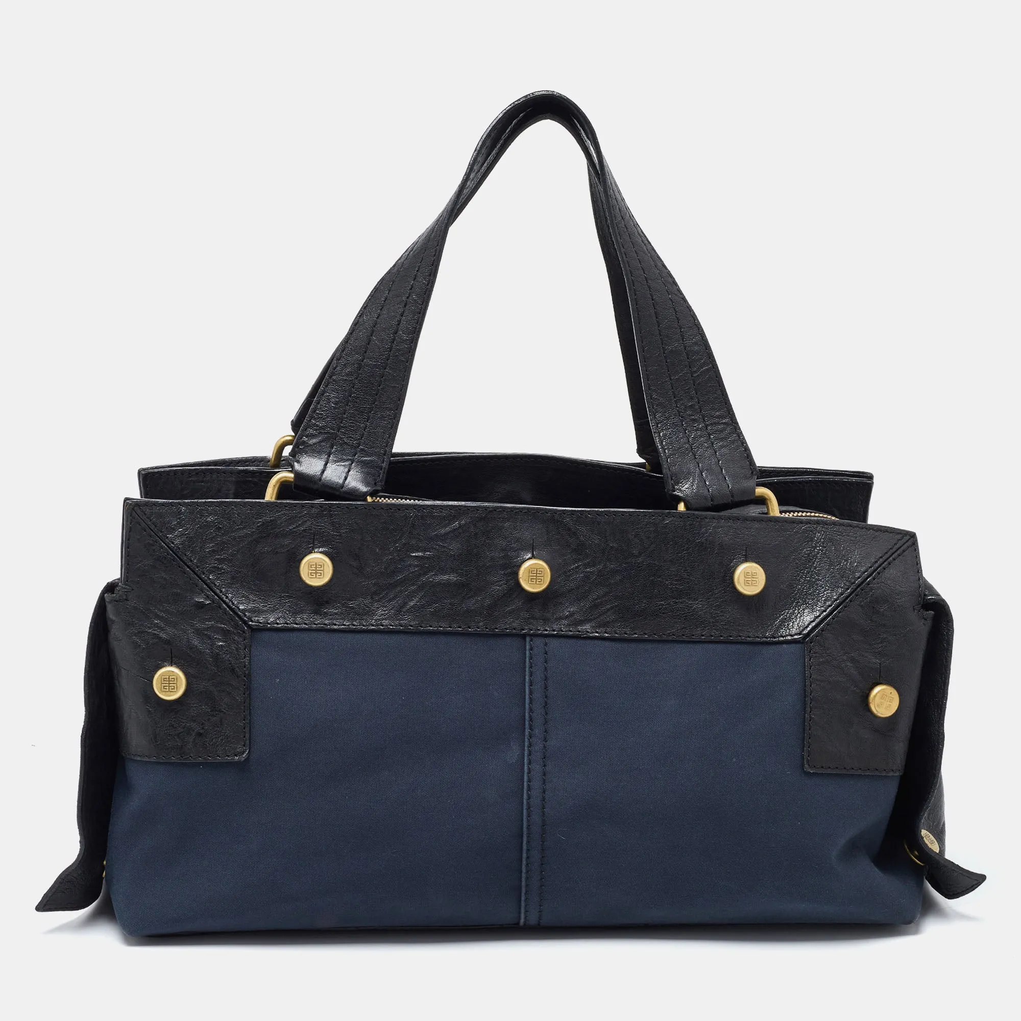 Blue/Black Fabric and Leather Bag