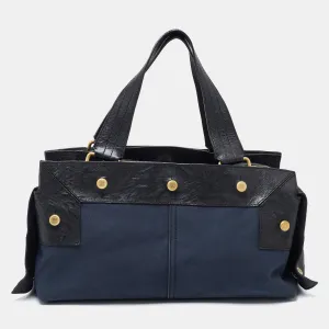 Blue/Black Fabric and Leather Bag