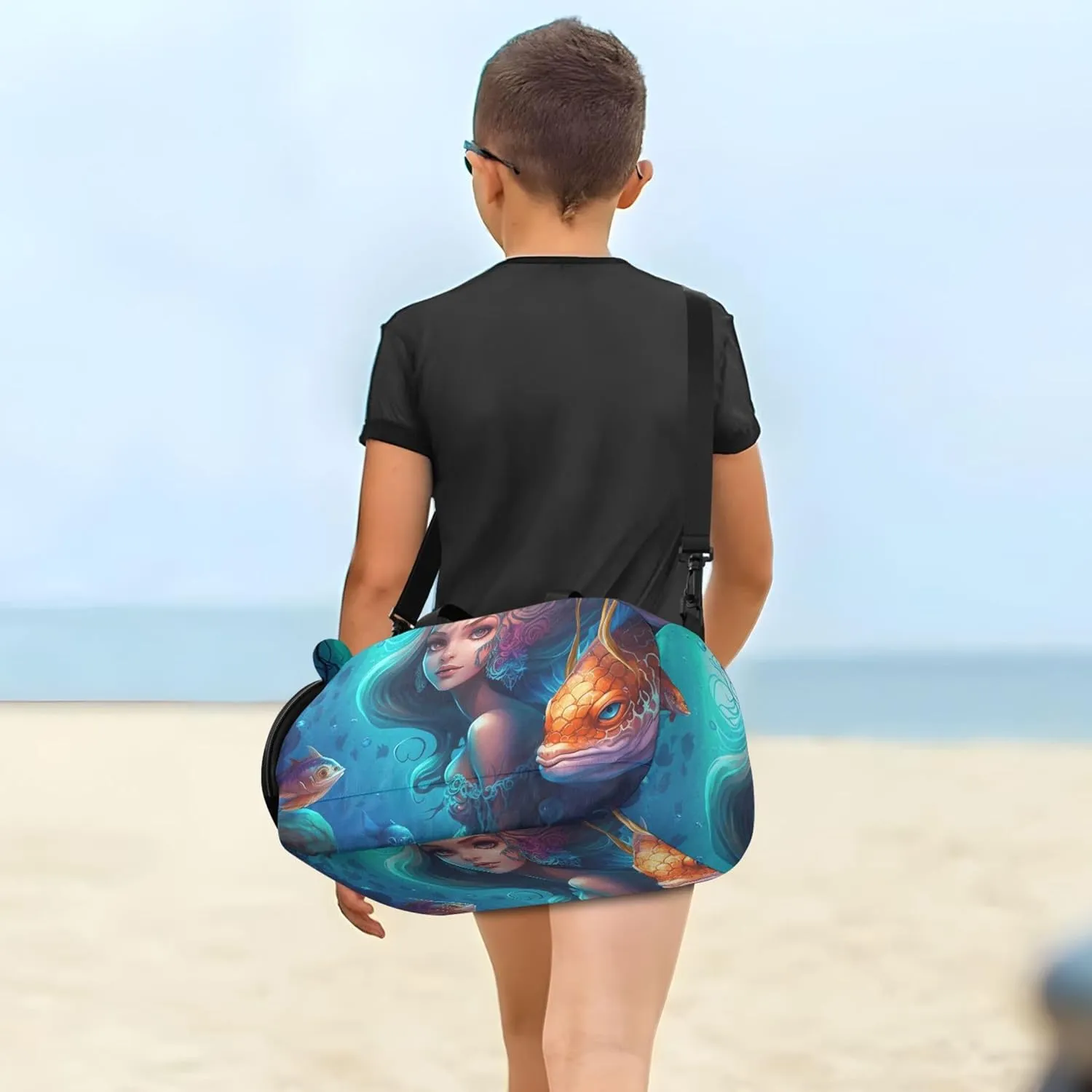 Boys Carry on Duffel Anime Mermaid and Fish Overnight Weekender Duffel Girls Duffle Bags Travel Tote with Shoulder Strap