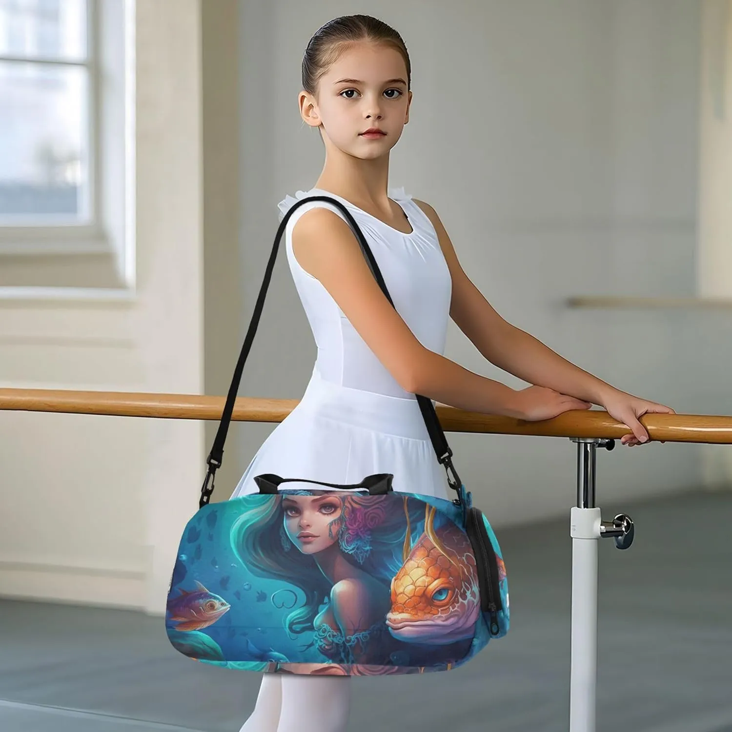 Boys Carry on Duffel Anime Mermaid and Fish Overnight Weekender Duffel Girls Duffle Bags Travel Tote with Shoulder Strap