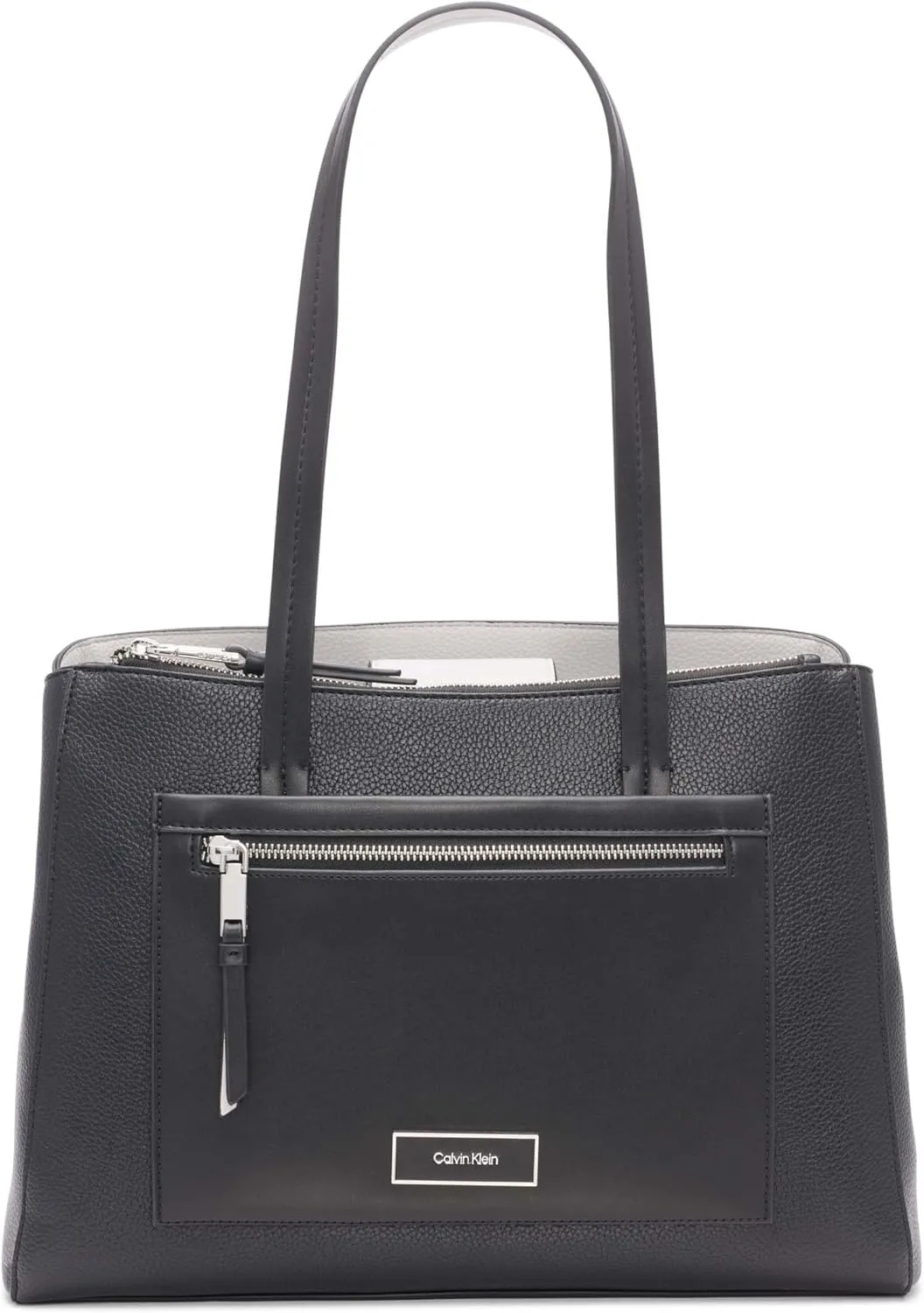 Calvin Klein Women's Hadley Tote Bag  2 in 1, Vegan Leather, 5 Pockets