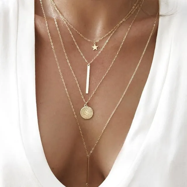 Chain Necklaces Pendants | Vintage Multi Layer Jewelry