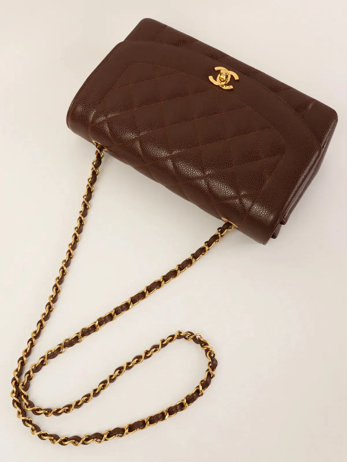 CHANEL Around 1995 Made Caviar Skin Diana New Chain Bag 25Cm Brown