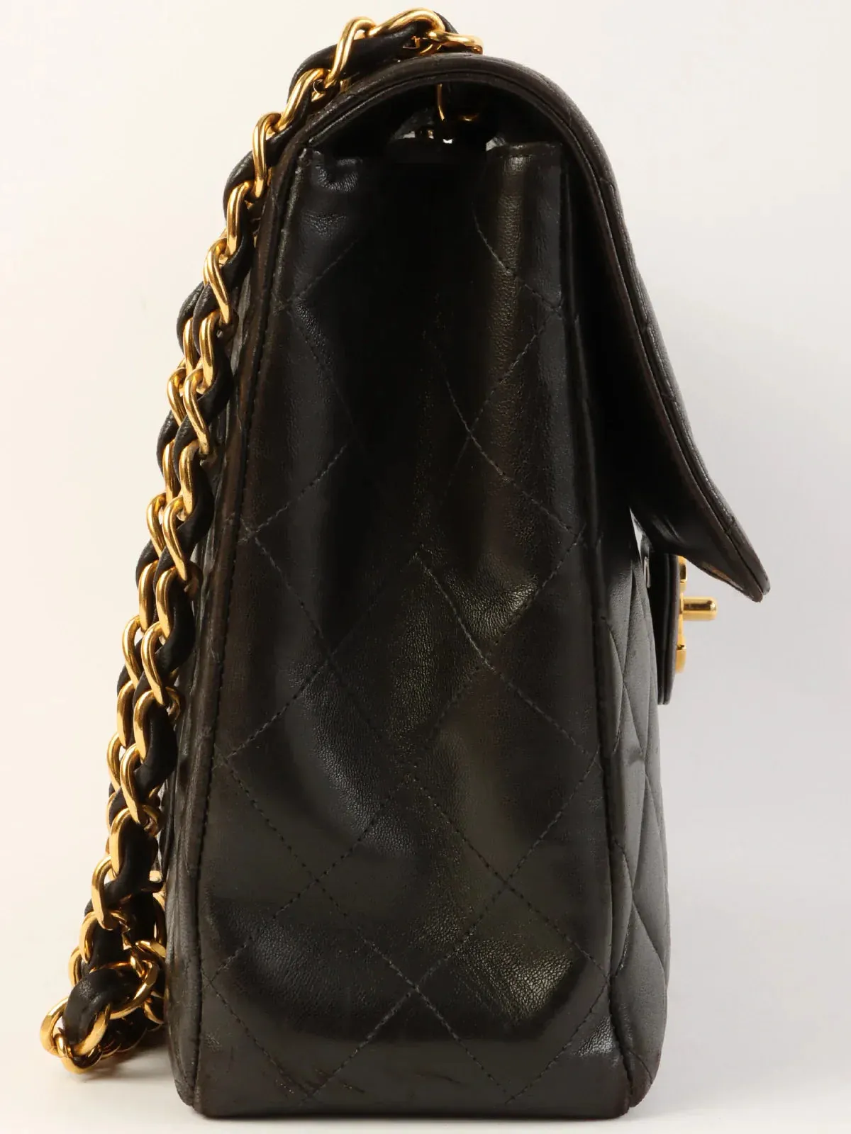 CHANEL Around 1995 Made Classic Flap Chain Bag Jumbo Black