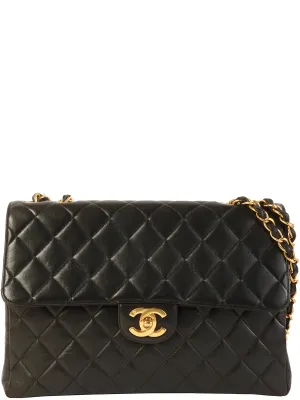 CHANEL Around 1995 Made Classic Flap Chain Bag Jumbo Black