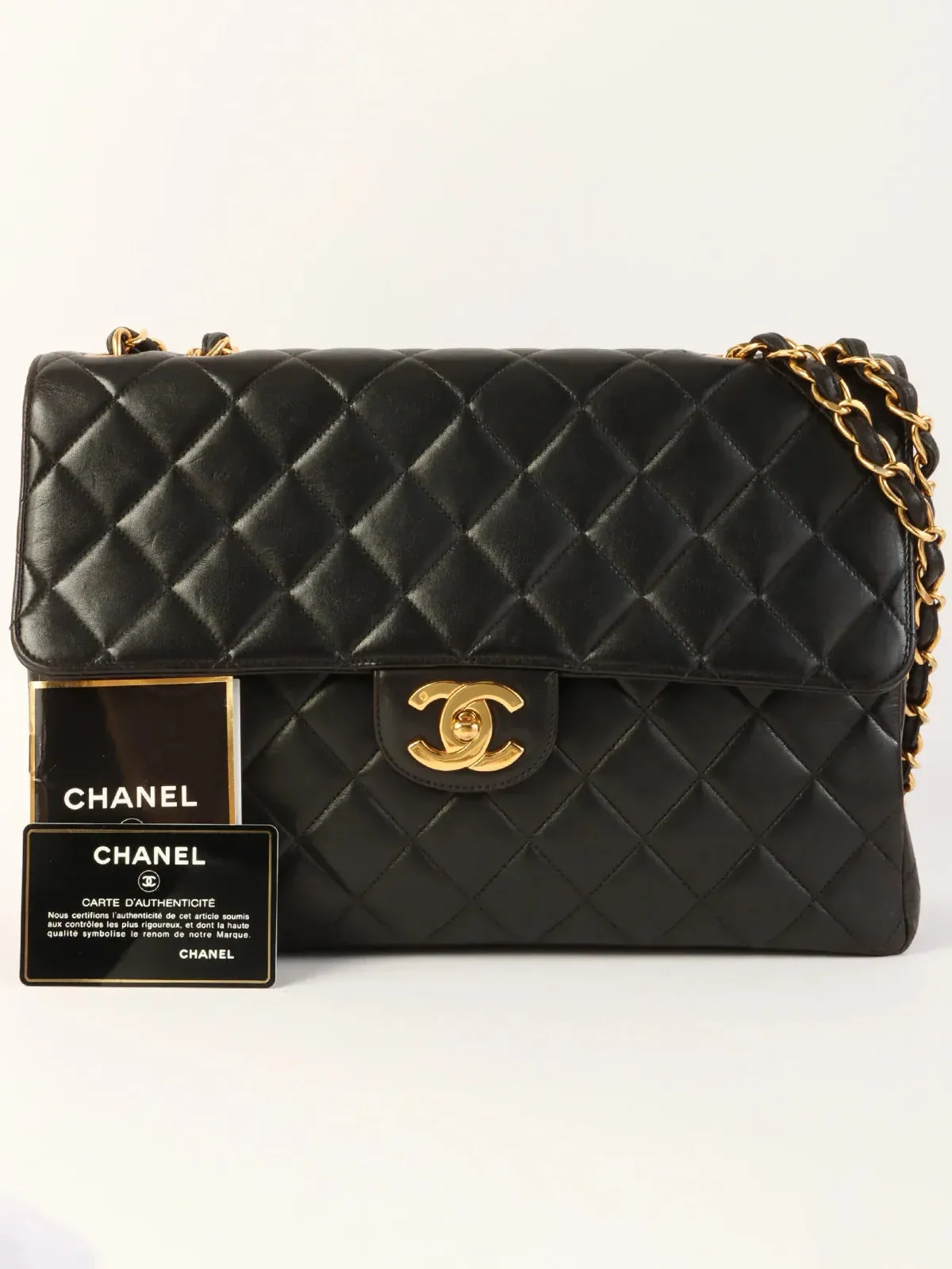 CHANEL Around 1995 Made Classic Flap Chain Bag Jumbo Black