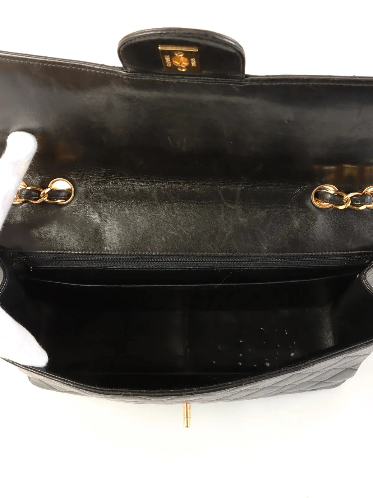 CHANEL Around 1995 Made Classic Flap Chain Bag Jumbo Black