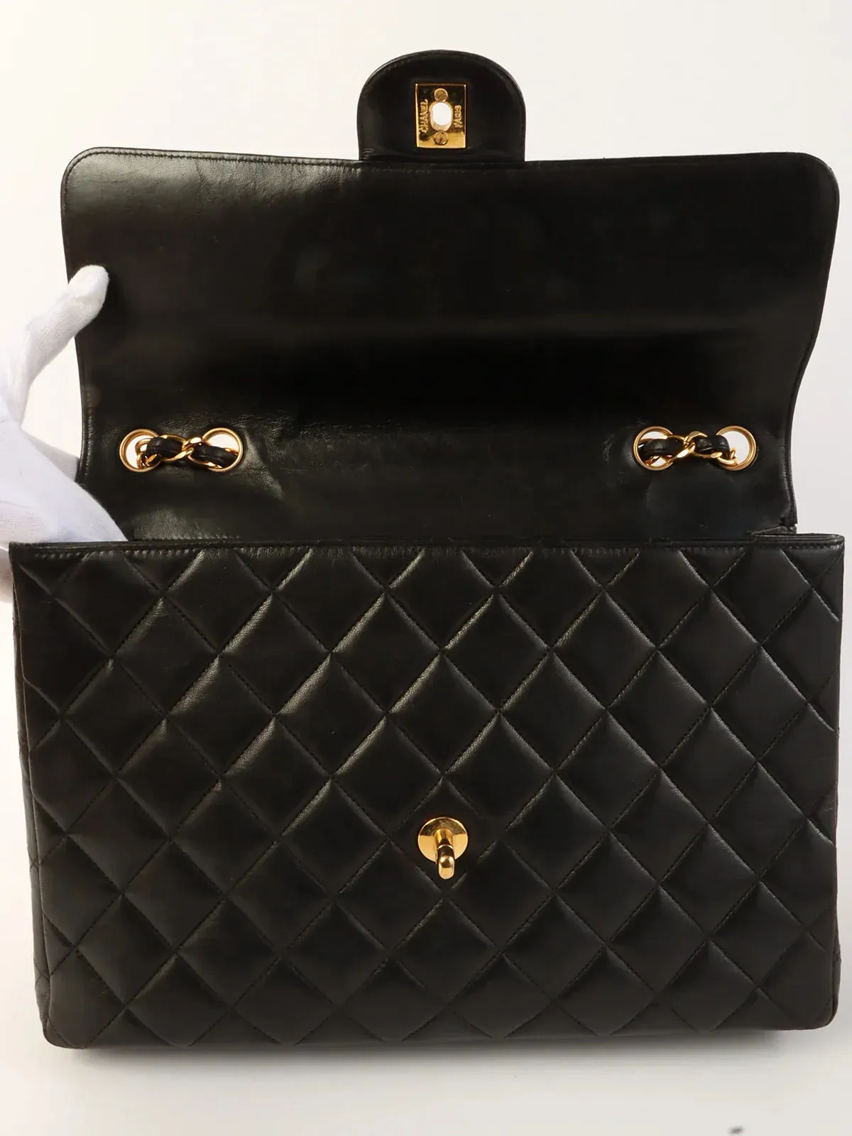CHANEL Around 1995 Made Classic Flap Chain Bag Jumbo Black