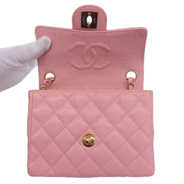 CHANEL Around 2004 Made Caviar Skin Classic Flap Chain Mini Bag Pink