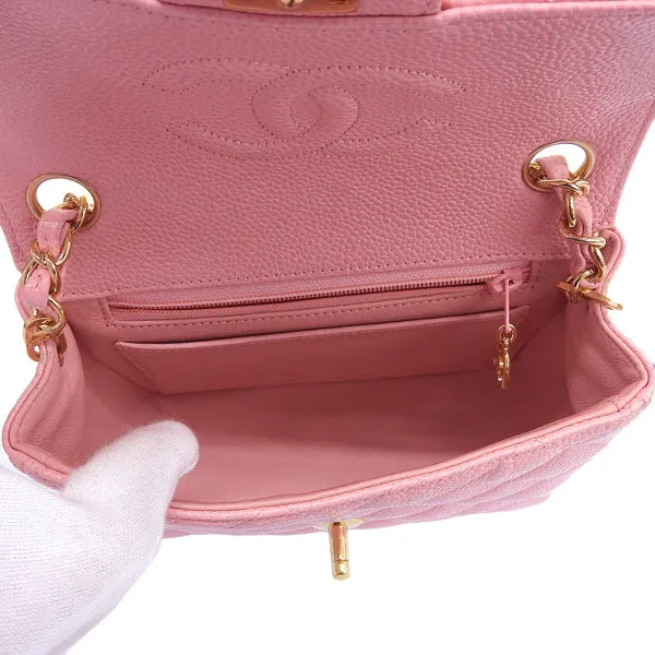 CHANEL Around 2004 Made Caviar Skin Classic Flap Chain Mini Bag Pink