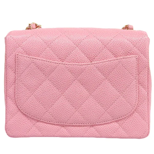 CHANEL Around 2004 Made Caviar Skin Classic Flap Chain Mini Bag Pink