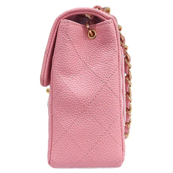 CHANEL Around 2004 Made Caviar Skin Classic Flap Chain Mini Bag Pink