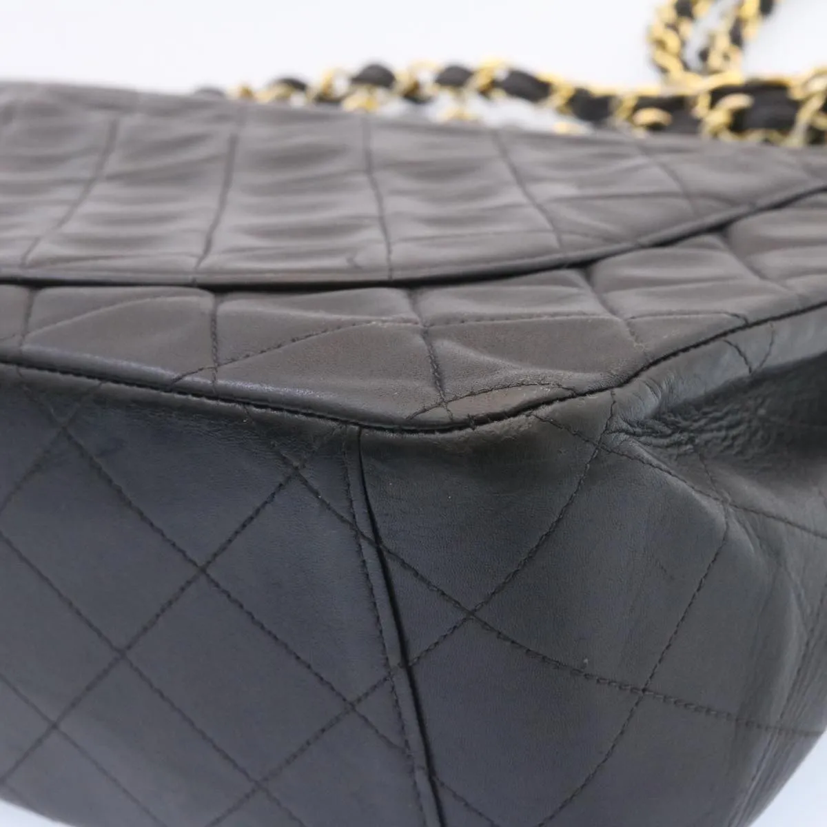 CHANEL Big Matelasse Flap Chain Shoulder Bag Lamb Skin Black Gold  am1276gA