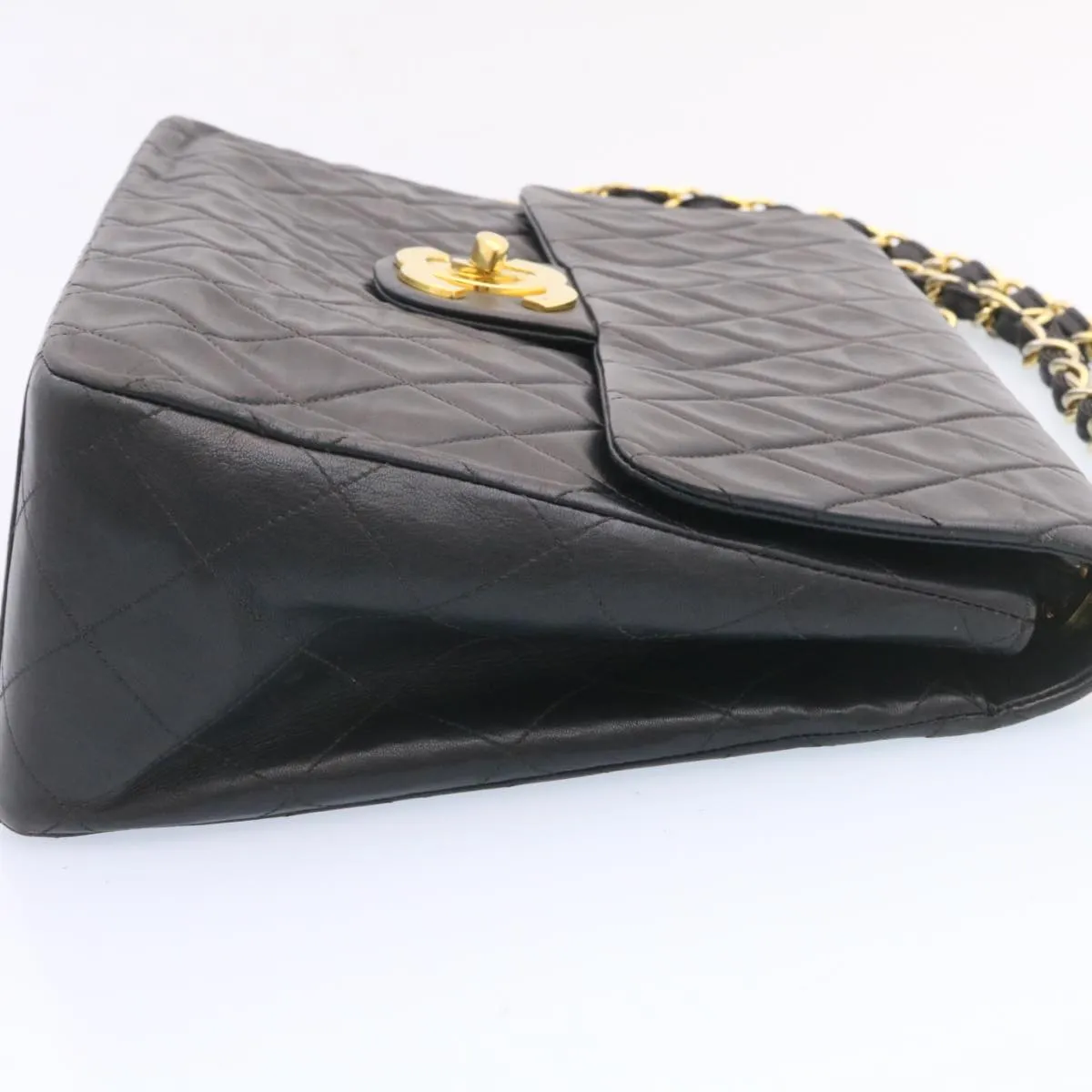 CHANEL Big Matelasse Flap Chain Shoulder Bag Lamb Skin Black Gold  am1276gA