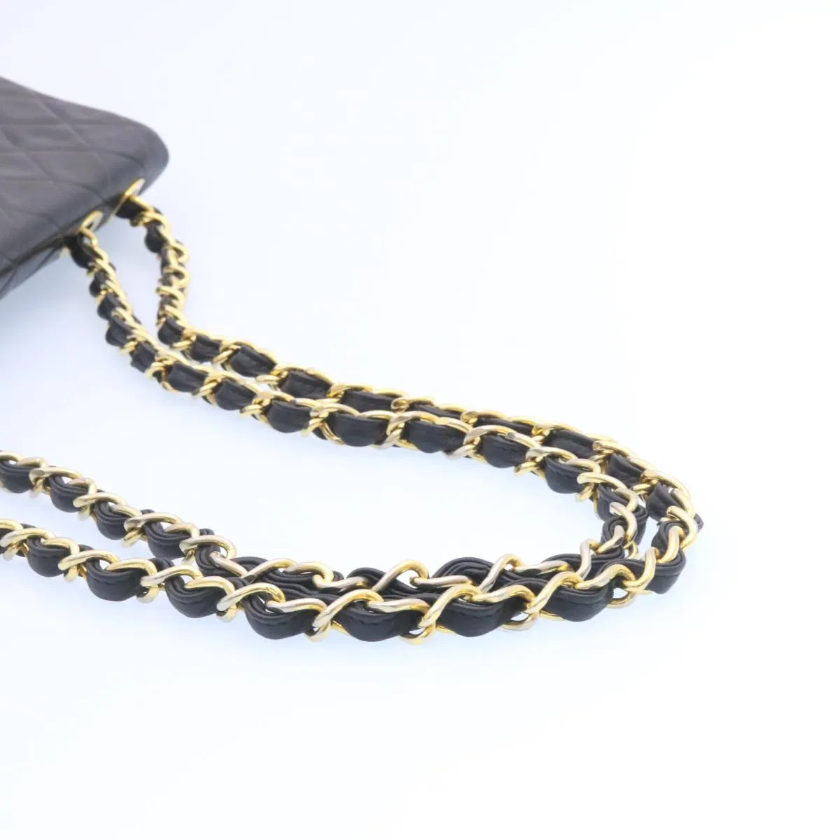 CHANEL Big Matelasse Flap Chain Shoulder Bag Lamb Skin Black Gold  am1276gA