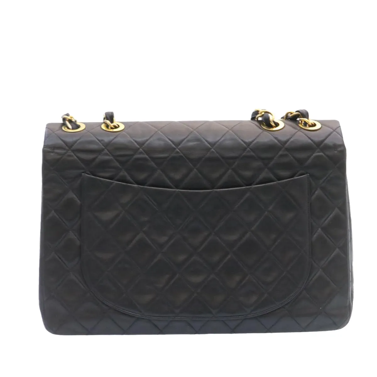 CHANEL Big Matelasse Flap Chain Shoulder Bag Lamb Skin Black Gold  am1276gA